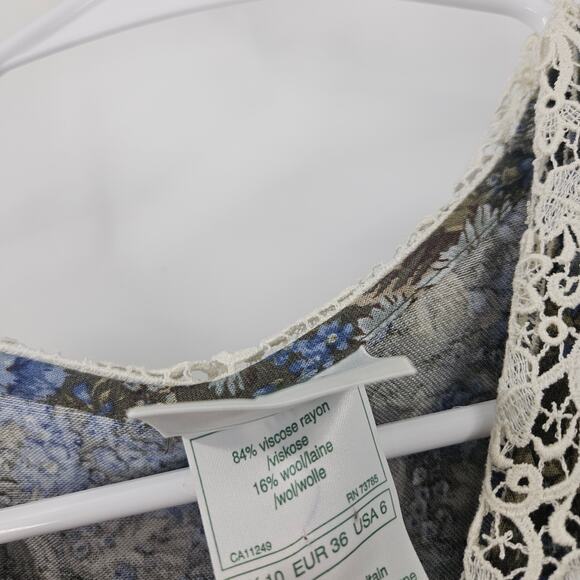 Laura Ashley Prairie Cottage Dress Green Wool Floral Lace Collar Pleated Size 6 - Picture 4 of 6